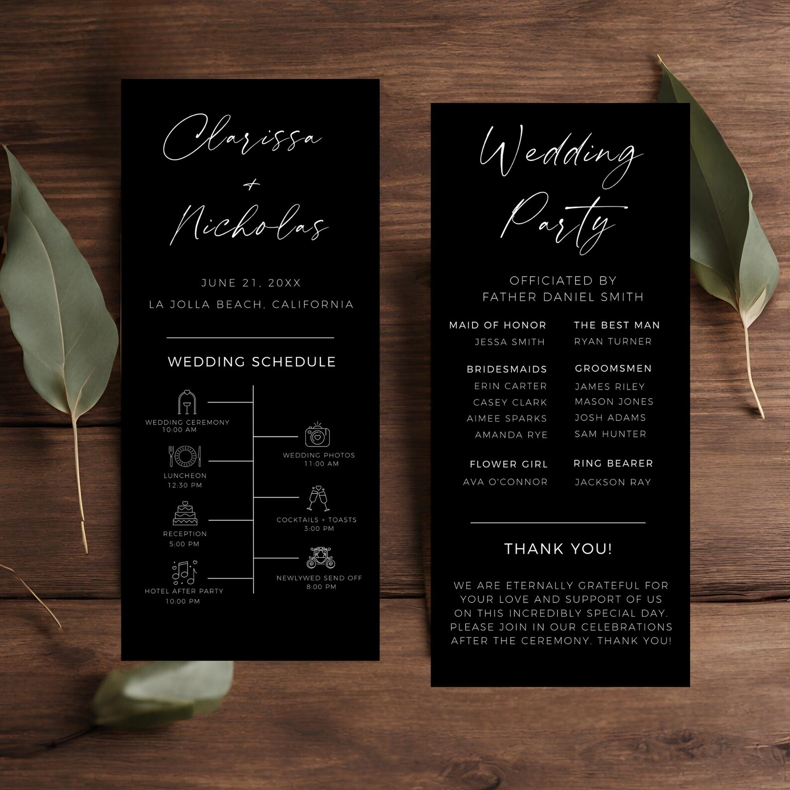 Black Event Programme Black Wedding Program Template, Dark Wedding Timeline, Order of Events ...