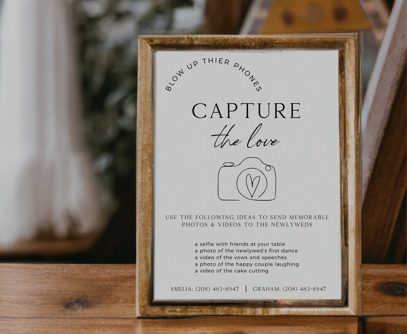Minimalist Capture The Love Sign, Blow Up Their Phones, Boho Wedding Sign, Wedding Photo Sign, Digital Download, Editable Template image 4