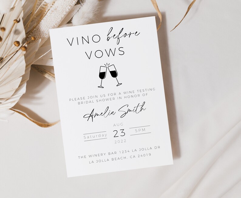 Vino Before Vows Invitation Template, Wine Bridal Shower Invitation, Wine Tasting Bridal Shower Party Invite, Minimalist Vino Before Vows image 5