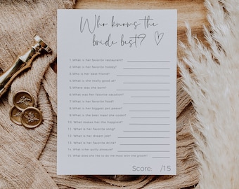 How Well Do You Know The Bride Game, Bridal Shower Template, Who Knows The Bride Best Game, Boho Bachelorette Party Game, Editable In Canva