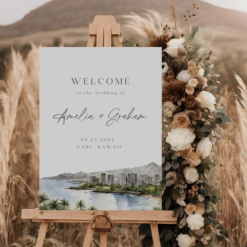 Hawaii Wedding Welcome Sign, Editable Template, Wedding Entrance Sign, Edit In Canva, Beach Wedding Decor, Tropical Wedding Signage image 5