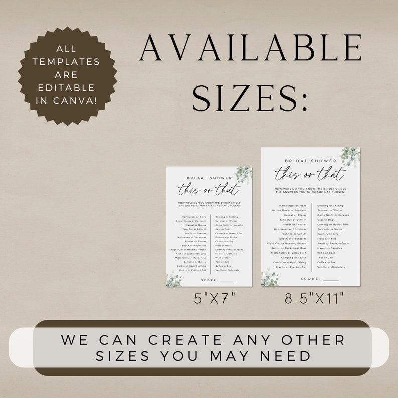 Greenery This Or That Game, Would She Rather, Printable Bridal Shower Game, Fully Editable Template, Modern Minimalist, Instant Download image 3
