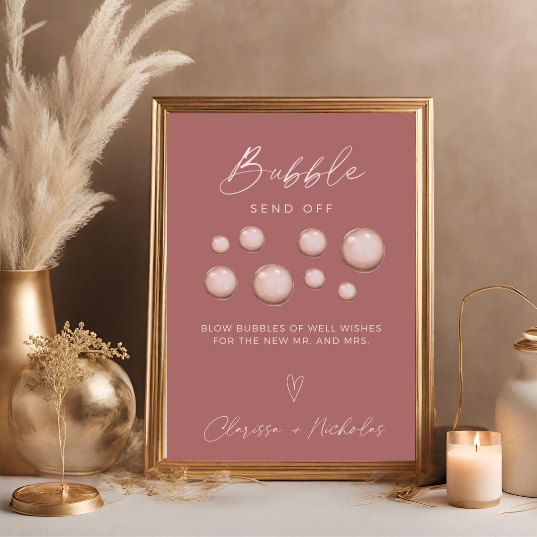 Pink Sign Off Blush Pink Bubble Send off Sign, Fully Editable DIY Canva Template ...