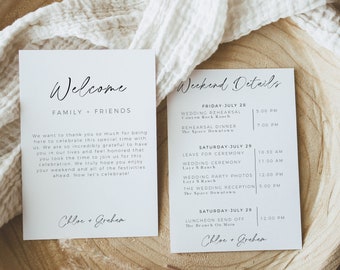 Wedding Weekend Itinerary Template, Editable Welcome Bag Letter, Editable Minimalist Wedding Schedule, Printable Boho Wedding Timeline