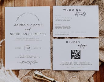 Minimalist Wedding Invitation Suite Template, Fully Editable DIY Canva Template, Modern Wedding Stationery, Printable Wedding Invite Cards