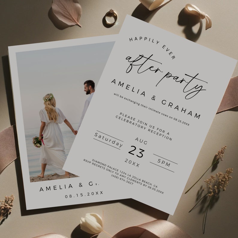 Minimalist Elopement Reception Invitation, Happily Ever After Party Invitation, Fully Editable Template, Digital Download, Edit In Canva image 5
