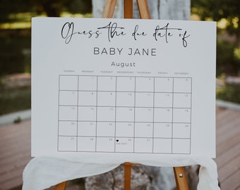 Guess The Due Date Sign Template, Guess Baby Due Date Calendar Sign, Baby Shower Decoration Gender Neutral, Baby Prediction Baby Shower Game