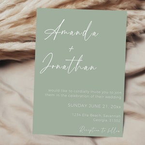 Minimalist Sage Green Wedding Invitation, Editable Template, Wedding Invitation Template With Photo, Printable Wedding Invite Cards image 3