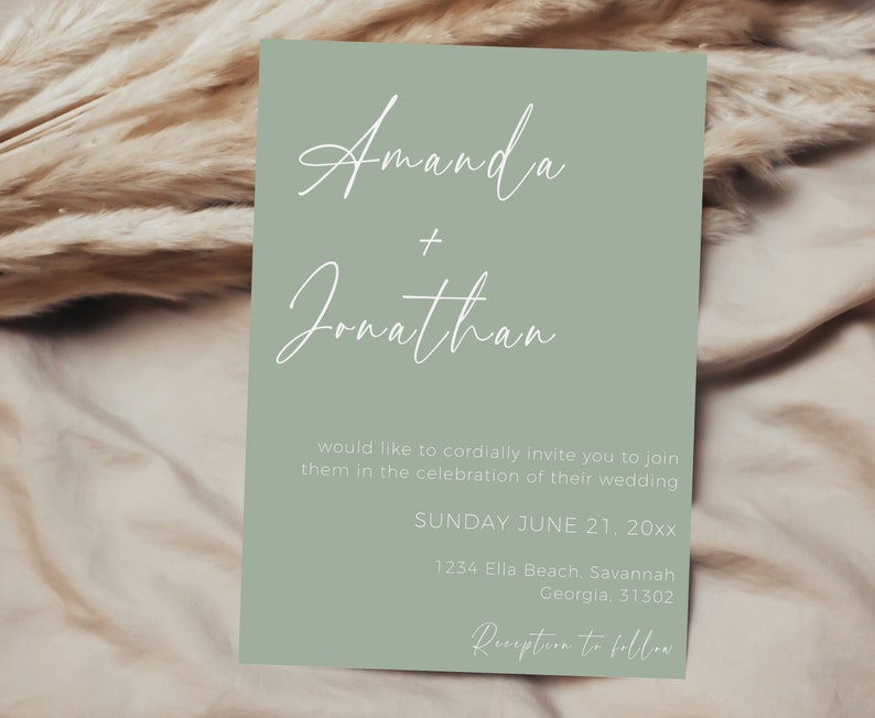 Minimalist Sage Green Wedding Invitation, Editable Template, Wedding Invitation Template With Photo, Printable Wedding Invite Cards image 3