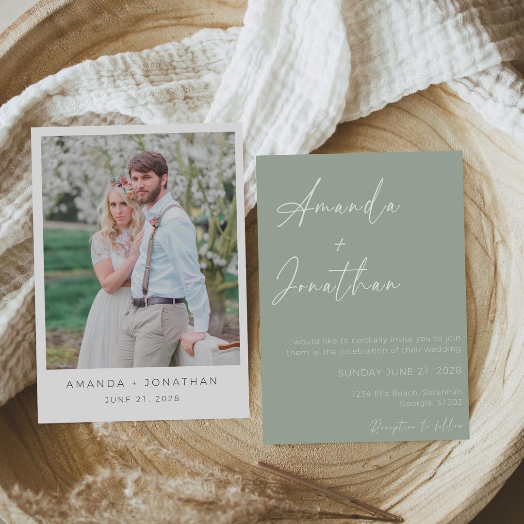 Minimalist Sage Green Wedding Invitation, Editable Template, Wedding ...