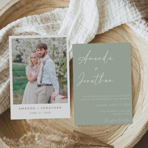 Minimalist Sage Green Wedding Invitation, Editable Template, Wedding Invitation Template With Photo, Printable Wedding Invite Cards