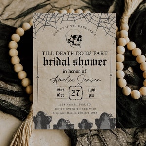 Faire-part Halloween nuptiale de douche, modèle modifiable, douche nuptiale gothique, faire-part vintage, carte d'invitation effrayante, douche nuptiale Evite