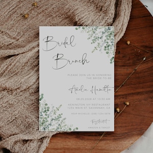 Bridal Brunch Invitation Template, Bridal Shower Brunch Invite, Modern Minimalist, Bridal Brunch Stationery, Greenery Eucalyptus Invitation