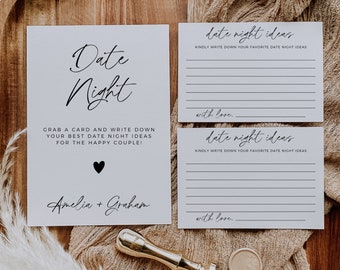 Date Night Cards, Minimalist Date Night Ideas, Bridal Shower Sign Template, Couples Shower Games, Bridal Shower Bundle, Newlywed Game
