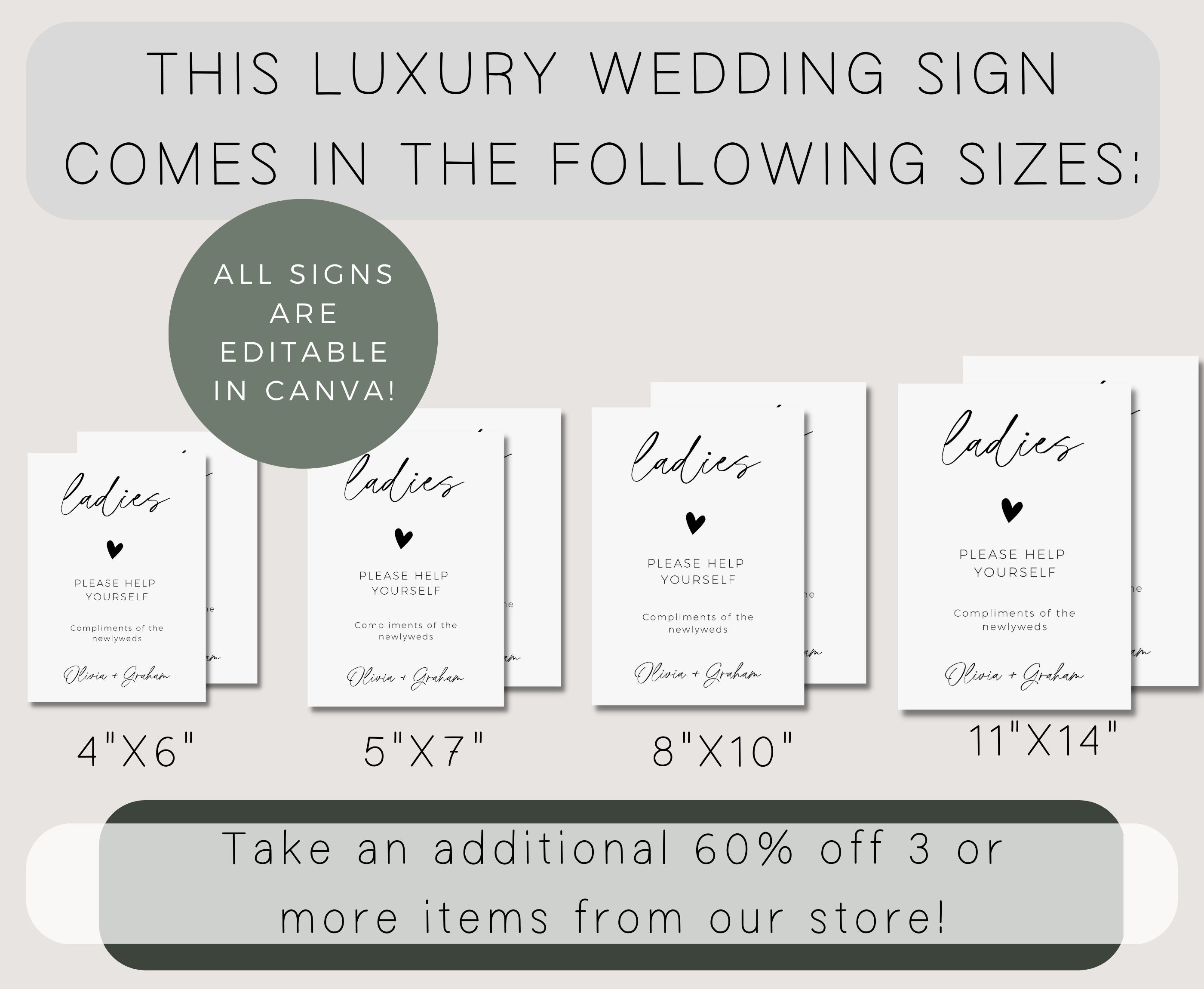 Printable Wedding Bathroom Basket Sign Template, Editable Minimalist ...