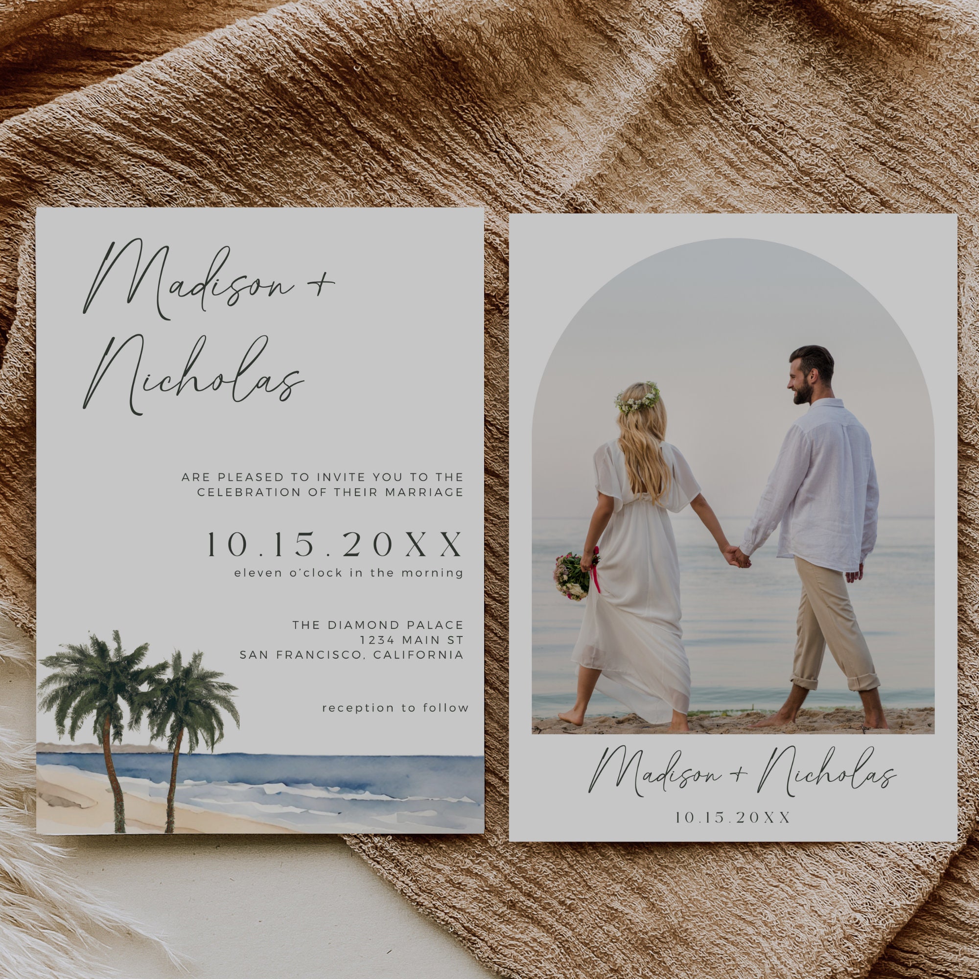 Beach Wedding Invitation, Editable Template, Tropical Wedding ...