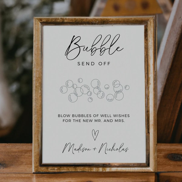 Minimalist Bubble Send Off Sign, Editable Template, Wedding Ceremony Send Off, Boho Wedding Sign, Digital Download, Unique Send Off Idea