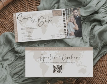 Boarding Pass Save The Date Destination Wedding Template, Travel Save The Date Ticket With Photo, Fun Unique Save Our Date, Canva Template