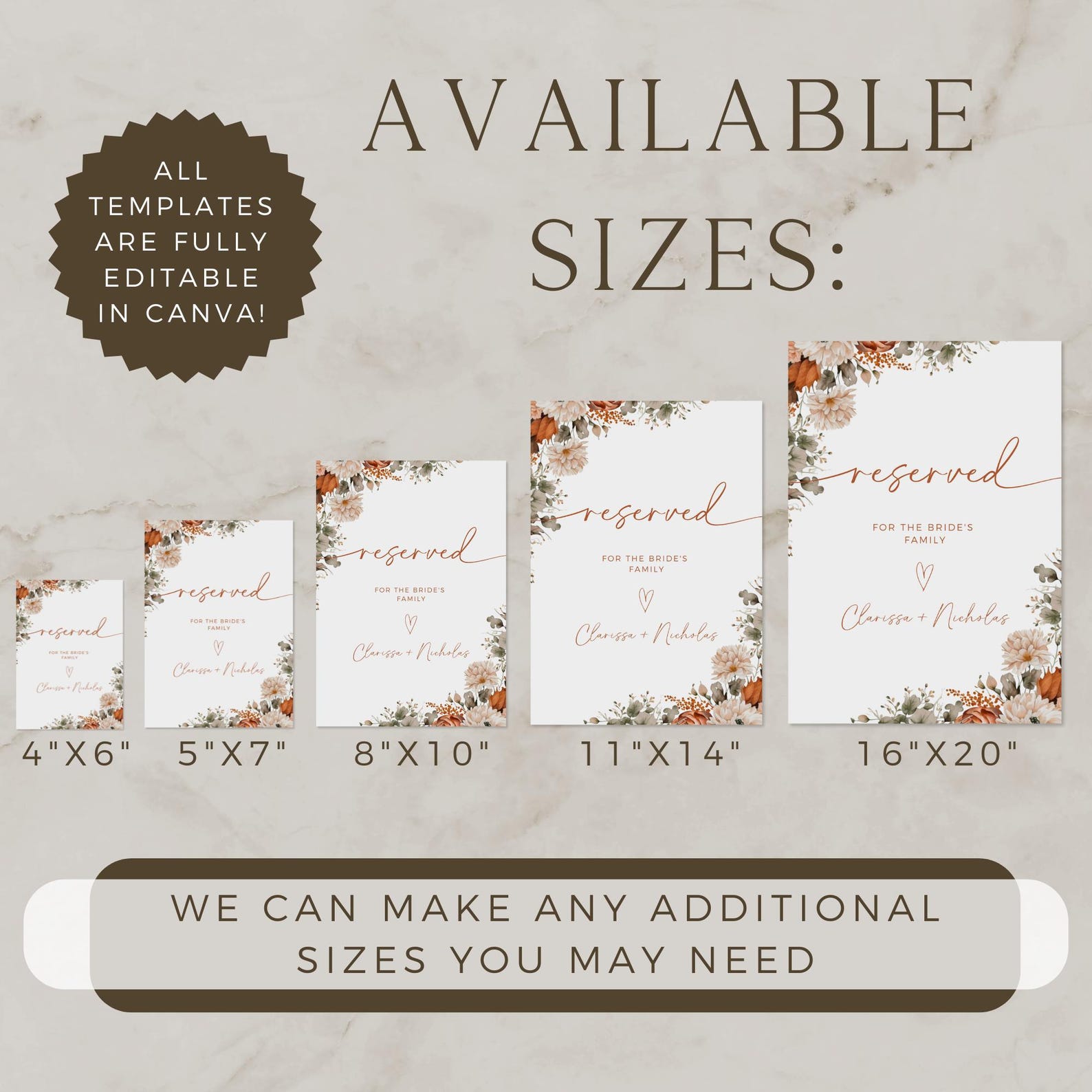 Editable Fall Floral Wedding Reserved Sign, Boho Autumn Table Decor ...