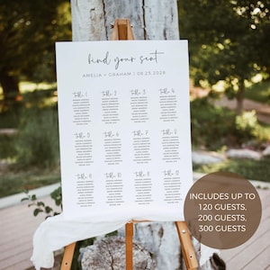 Wedding Seating Chart, Modern Minimalist Seating Chart Sign Template, Table Number Sign, Find Your Seat, Large Seating Chart Poster Board