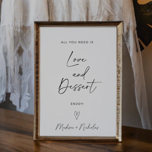 Tabliczka na stół z deserami weselnymi, All You Need Is Love And Desert, Szablon edytowalny, Nowoczesny minimalistyczny, Tabliczka na wesele w stylu boho, Tabliczka do druku zdjęcie 2