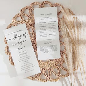 Programa de boda bohemio imprimible, plantilla de Canva totalmente editable, itinerario de ceremonia minimalista moderno, descarga instantánea