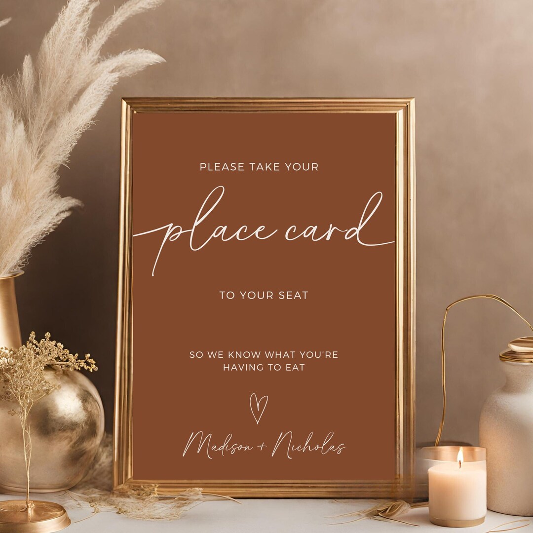Fall Place Card Sign Template, Bohemian Terracotta Wedding Theme ...