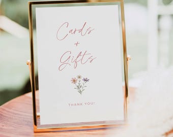 Editable Wildflower Cards And Gifts Sign, Minimalist Wedding Gift Table Sign, Floral Shower Gift Sign, DIY Canva Template, Instant Download