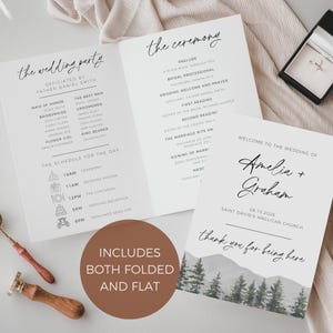 Mountain Wedding Program, Editable Template, Folded And Flat Brochure, Wedding Program Booklet, Modern Minimalist, Wedding Day Timeline