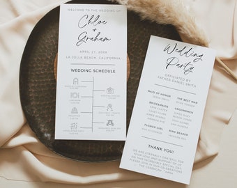 Minimalist Wedding Program Template, Wedding Itinerary And Order Of Events, Wedding Ceremony Schedule, Wedding Day Timeline, Edit In Canva