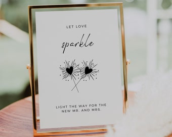 Let Love Sparkle Sign, Wedding Send Off, Boho Wedding Sign, Light The Way Sign, Instant Download, Modern Minimalist Sparkler Sign