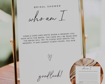 Who Am I Bridal Shower Game, Editable Template, Boho Bridal Shower Decor, Modern Minimalist, Share A Memory Game, Digital Download