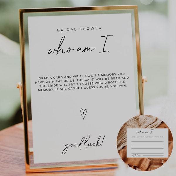 Who Am I Bridal Shower Game, Editable Template, Boho Bridal Shower Decor, Modern Minimalist, Share A Memory Game, Digital Download