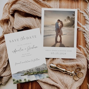 Hawaii Save The Date Template, Wedding Stationary, Editable In Canva, Beach Wedding Announcement, Tropical Wedding, Instant Download