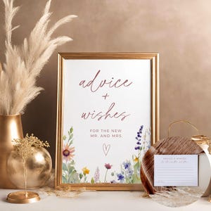 Plantilla de juego de consejos y deseos sobre flores silvestres, tarjetas y letreros con consejos para bodas imprimibles, juego floral de Canva para hacer uno mismo, actividad floral editable para bodas
