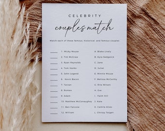 Celebrity Couples Match, Bridal Shower Game, Match These Famous Couples, Engagement Party Games, Editable Template, Modern Minimalist