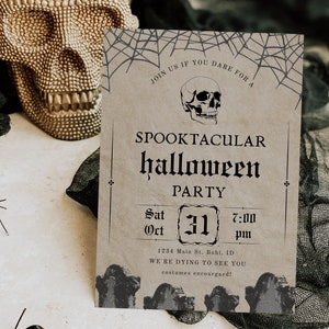 Adult Halloween Costume Party Invitation, Editable Template, Vintage Halloween Stationery, Edit In Canva, Printable Custom Invitation image 1