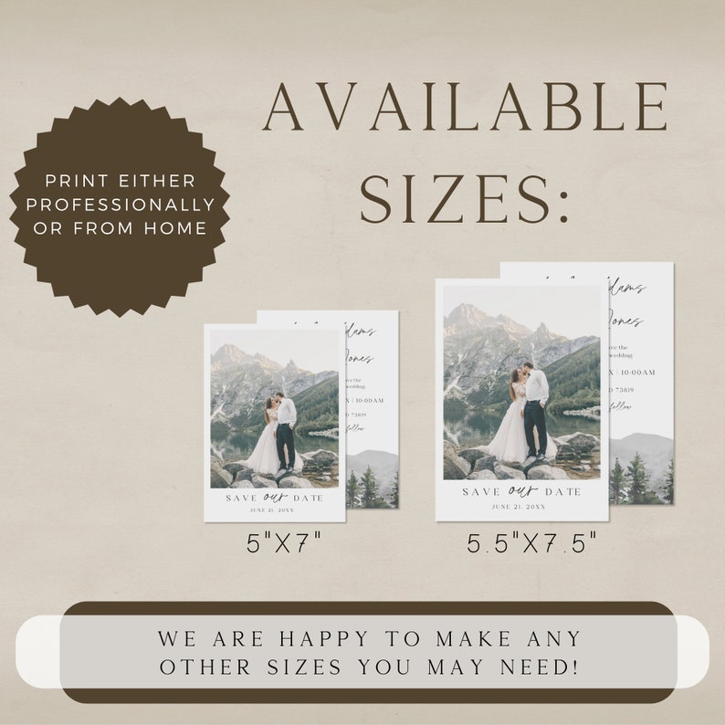 Minimalist Mountain Wedding Save The Date, Editable Template, Outdoor Wedding, Rustic Forest Wedding Announcement, Photo Save The Date image 4