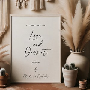 Tabliczka na stół z deserami weselnymi, All You Need Is Love And Desert, Szablon edytowalny, Nowoczesny minimalistyczny, Tabliczka na wesele w stylu boho, Tabliczka do druku zdjęcie 4