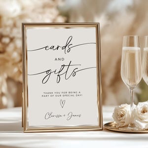 Minimalistisch bord voor kaarten en cadeaus, rustiek tafelbord huwelijkscadeau, volledig bewerkbare canvassjabloon, afdrukbaar bord vrijgezellenfeestkaarten en cadeaus