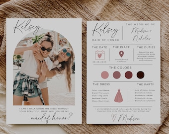 Modern Bridesmaid Proposal Info Card, Maid Of Honor Card, Will You Be My Bridesmaid, Editable Template, Digital Download, Edit In Canva