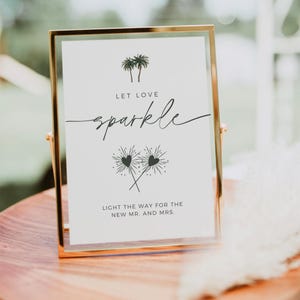 Tropical Beach Sparkler Send Off Sign Template, Let Love Sparkle, Wedding Send Off Ideas, Summer Palm Tree Wedding Sign, Light The Way