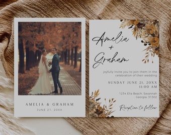 Fall Wedding Invitation Template Download, Terracotta Wedding, Wedding Invitation Suite Template, Autumn Wedding Invitation, Edit In Canva