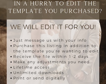 We Will Customize Your Template For You, Fully Personalized Wedding Template, Wedding Stationery, Receive Your Finished Template In 1-2 Days
