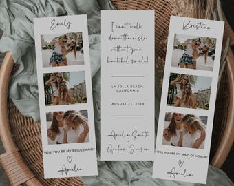 Bridesmaid Proposal Photo Strip Template, Photo Booth Bridesmaid Proposal Card, Will You Be My Bridesmaid, Fun Maid Of Honor Proposal Card