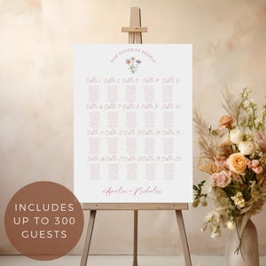 Plantilla minimalista de plano de asientos para boda con flores silvestres, letrero de recepción imprimible, plano de mesas en Canva, decoración floral para ceremonias, descarga instantánea