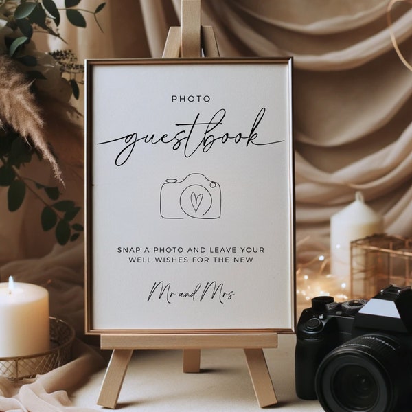 Minimalist Polaroid Guest Book Sign, Modern Minimalist, Editable Template, Boho Wedding Sign, Photo Guestbook Sign, Photobooth Sign