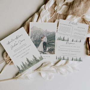 Pine Wedding Invitation Suite, Forest Wedding Invitation Template, Pine Tree Wedding Stationary, Outdoor Wedding Invite, Summer Wedding