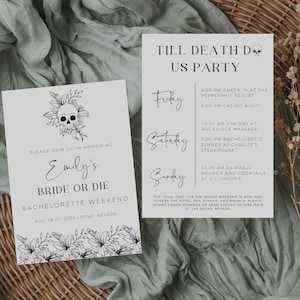 Braut oder Die Bachelorette Einladung Vorlage, Till Death Do Us Party Bachelorette Party Einladung, Gothic Halloween Bachelorette Wochenende