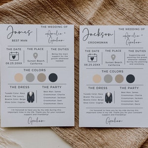 Groomsmen Info Card Template, Best Man Info Card, Groomsmen Infographic Card, Groomsmen Proposal Card, Modern Wedding Party Info Card image 1